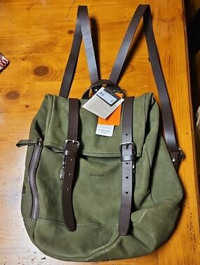 Chiarugi Olive Green Leather Backpack with Dark Brown Straps NWT